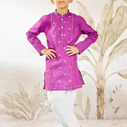 VASTRAMAY Boys Floral Embroidered Regular Pure Cotton Kurta with Pyjamas Kurta Sets image 2
