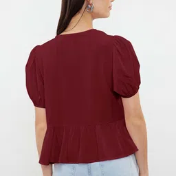 Trendyol Tie-Up Neck Puff Sleeves Crop Tops image 5