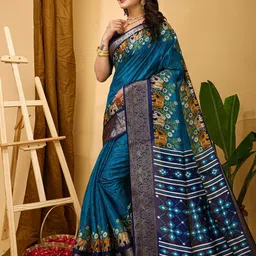 KALINI Kalamkari Printed Kanjeevaram Saree image 5