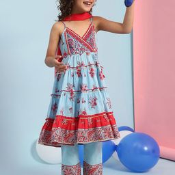 Biba Girls Floral Printed Pleated Pure Cotton Anarkali Kurta with Trousers & Dupatta-picture-21