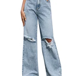 Outzidr Women Relaxed Fit Mid-Rise Mildly Distressed Heavy Fade Jeans-image-49