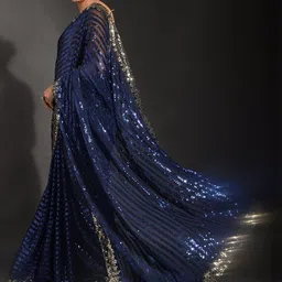 CANIZZARO Embellished Sequinned Pure Georgette Heavy Work Saree image 4