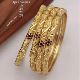 niva fashion Set Of 4 Gold-Plated Brass Artificial Stones Meenakari Bangles image 1