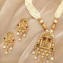 Anouk Gold-Plated Stone Studded & Beaded Temple Jewellery Set-picture-31