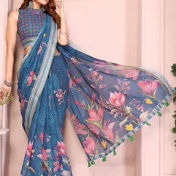 SARTHI FASHION HUB Floral Linen Blend Saree-picture-43