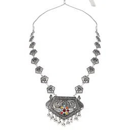 I Jewels Silver Plated Artificial Stones Studded & Ghungroo Beaded Oxidised Jewellery Set image 4