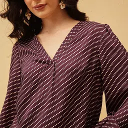 QUIERO Women Polka Dot Print Bishop Sleeves Bohemian Top image 4