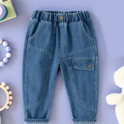 Xsole Boys Dark Blue Relaxed Fit Mid-Rise Elasticated Slip On Cargo Styles Jeans-picture-54