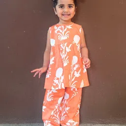 Mamma's Bear Girls Floral Printed Round Neck Pure Cotton Tunic With Palazzo-image-18