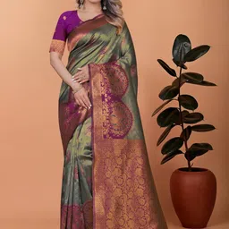 KALINI Ethnic Motifs Zari Art Silk Banarasi Saree-picture-24
