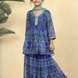 Biba Girls Ethnic Motifs Printed A-Line Kurta with Sharara & Dupatta-picture-29