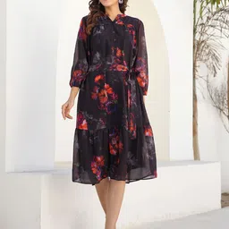 KALINI Floral Print Georgette A-Line Dress-picture-13