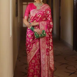 Mufa Floral Woven Design Zari Saree with Blouse Piece image 3