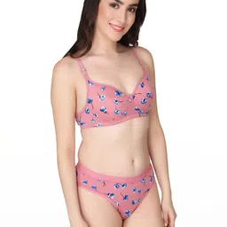 samvar Women Pink Cotton Bra Panty Set for Lingerie Set Undergarments Pack of 1 image 3