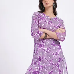 Anouk Rustic Pure Cotton Notched Round Floral Printed Kurta-image-4