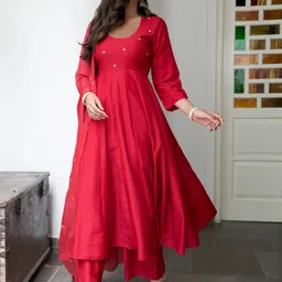 KALINI Women Solid Viscose Rayon Kurta Sets With Dupatta image 3