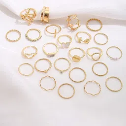 Shining Diva Fashion Set Of 22 Gold-Plated Crystal Studded Ring-picture-41