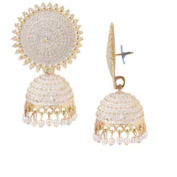 VIKESA Gold-Plated Artificial Beaded Dome Shaped Jhumkas image 3