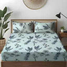 WEAVE AND DECOR Blue & Grey Floral 300 TC Queen Bedsheet with 2 Pillow Covers-image-29