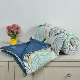 YaAkholic White And Blue Floral Printed Microfiber 180 GSM AC Room Queen Bed Comforter-picture-10