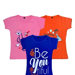 FAZZA Girls Pack of 3 Printed Round Neck T-shirt-picture-15