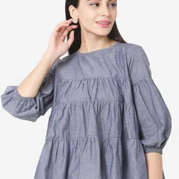 KALINI Women Print Puff Sleeve Cotton Peplum Top-picture-22