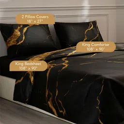 Stoa Paris Black & Gold-Toned Satin King Regular Bedding Set image 2