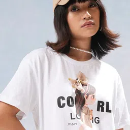 street by tokyo talkies Tokyo Talkies Women Graphic Printed Cotton Relaxed Fit Crop T-shirt image 1