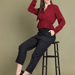 Baawri Women Mandarin Collar Puff Sleeves Pepum Top-picture-39