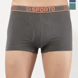 Sporto by Macho Men Pack Of 3 Combed Cotton Mid-Rise Short Trunks-image-93