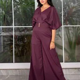 LUXERAA V-Neck Three-Quarter Sleeves Basic Jumpsuit image 2