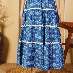 ZWERLON Women Floral Printed A-Line Tiered Maxi Skirts image 4