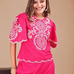 Tikhi Imli Embroidered Pure Cotton Top & Trousers Co-Ord Set image 2