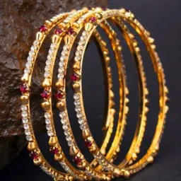 SGA FASHION Set Of 4 Gold-Plated American Diamond Stones Studded Bangles image 2