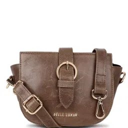 PELLE LUXUR Women Solid Crossbody Buckle Detail Leather Sling Bag-image-23