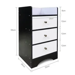 Kawachi Black & White Wooden 3 Drawer Bedside Table image 3