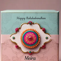 MEIRA JEWELLERY Set Of 3 Flower Designer Rakhis With Greeting Card & Roli Chawal image 3