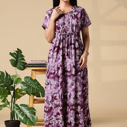 9shines Label Womens Alpine Designer Frock Nighty with Decorative Buttons & Pocket-picture-16