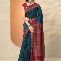 Libas Woven Design Zari Silk Blend Handloom Saree image 3