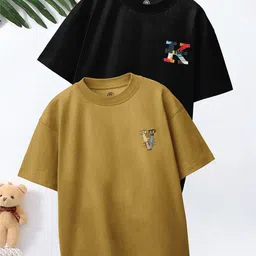 CODEZ Boys Graphic Printed Pack Of 2 Drop-Shoulder Sleeves Cotton Oversized T-shirts-picture-18