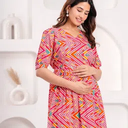 BAESD Women Printed Puff Sleeve Maternity Fit-Flare Dress image 2