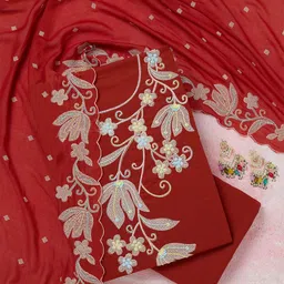 Koskii Floral Embroidered Sequinned Pure Cotton Unstitched Dress Material-picture-36