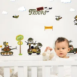 INDIAN ROYALS Green & Brown Cartoon Airplane Printed Self-Adhesive & Durable Wall Sticker-image-89