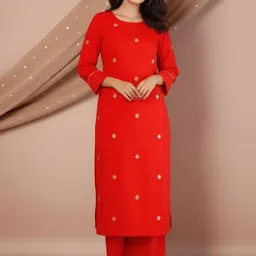 Aaghnya Embroidered Round Neck Mirror Work Straight Kurta With Palazzos & Dupatta-image-90