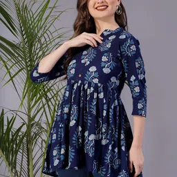 Dinaya Floral Print Mandarin Collar Peplum Top image 2