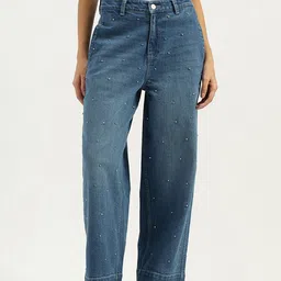 United Colors of Benetton Women Embellished Straight Fit High-Rise Light Fade Jeans-picture-11