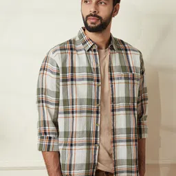 WROGN Men Comfort Slim Fit Spread Collar Tartan Checked Cotton Casual Shirt-image-41