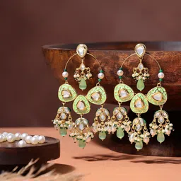 AARSEE OFFICIAL Gold-Plated Quartz Studded Contemporary Shaped Drop Earrings-picture-36