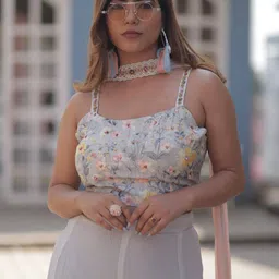 GloballyRonakRBafna Embellished Shoulder Strap Top & Palazzo With Dupatta Co-Ords image 4