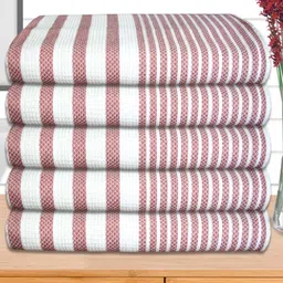 Athom Living Maroon & White 5 Pieces Striped Cotton 210 GSM Bath Towels-image-82